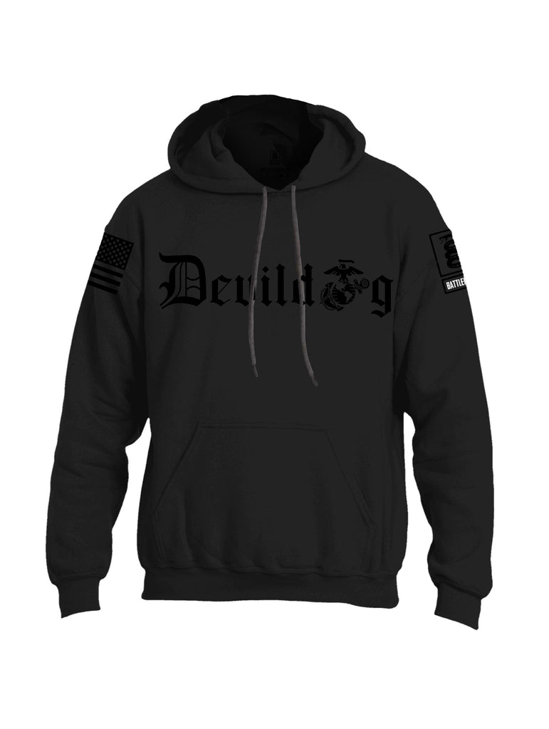 Battleraddle Devildog Marine Black Sleeves Uni Cotton Blended Hoodie With Pockets