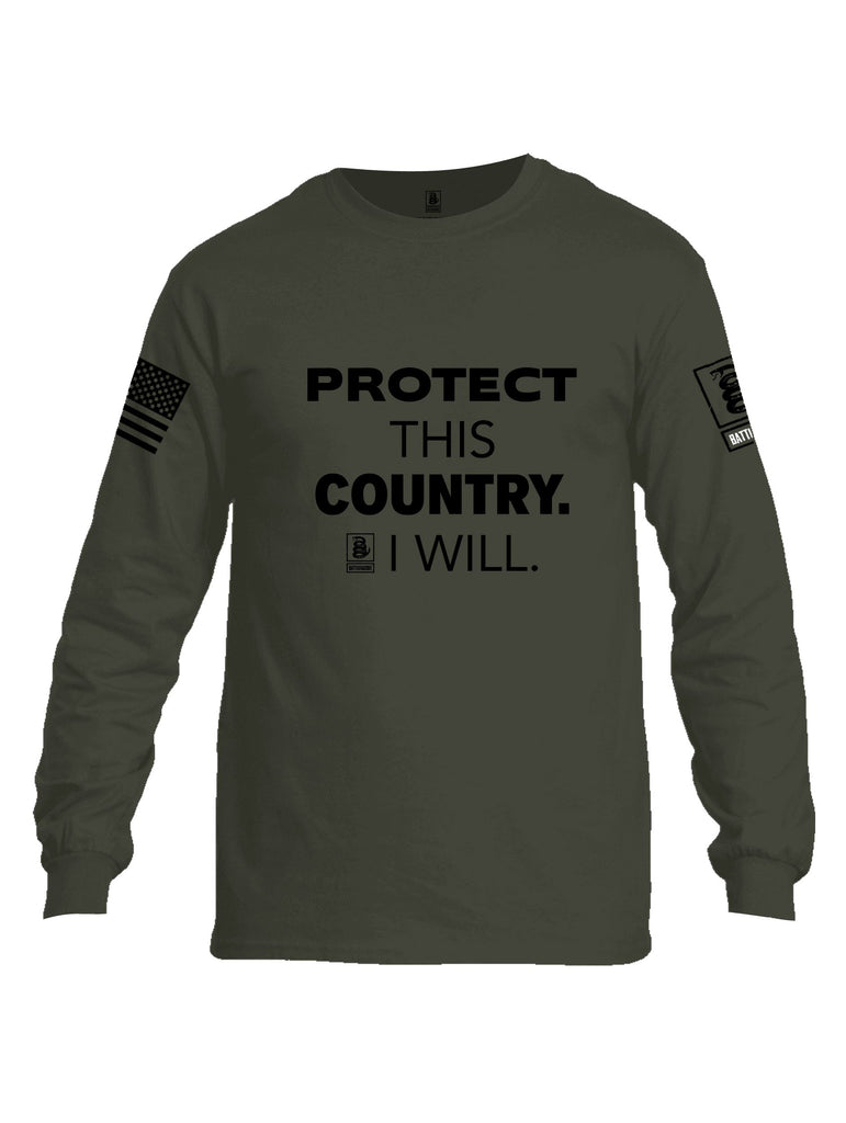 Battleraddle Protect This Country I Will.  Black Sleeves Men Cotton Crew Neck Long Sleeve T Shirt