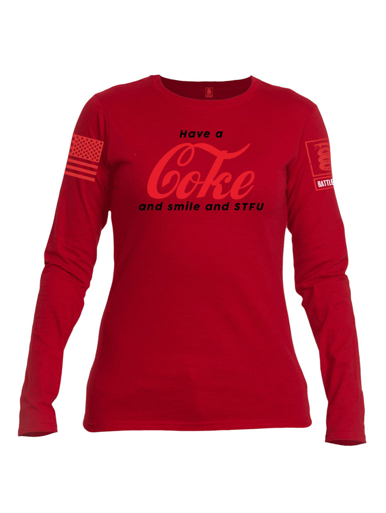 Battleraddle Have A Coke  Red Sleeves Women Cotton Crew Neck Long Sleeve T Shirt