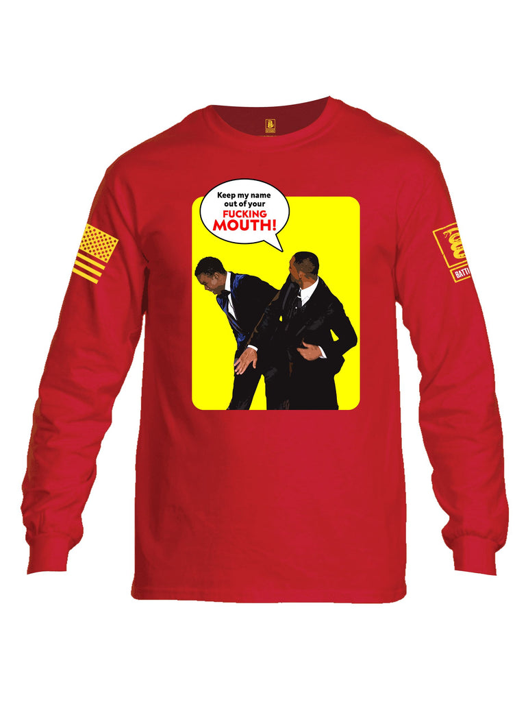 Battleraddle Keep My Name Out Of Your F Mouth  Yellow Sleeves Men Cotton Crew Neck Long Sleeve T Shirt