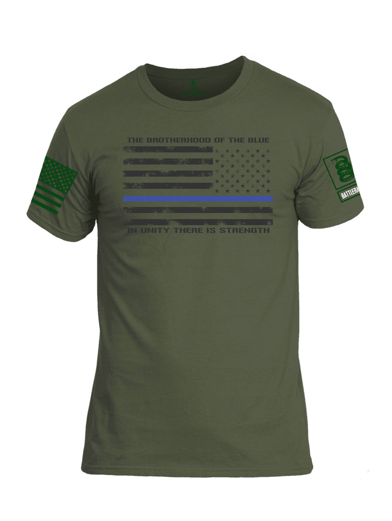 Battleraddle The Brotherhood Of The Blue White  Dark Green Sleeves Men Cotton Crew Neck T-Shirt