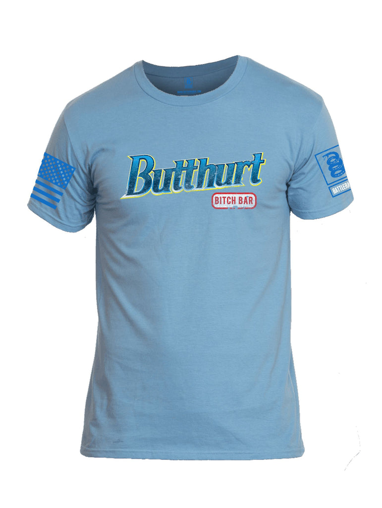 Battleraddle Butthurt Bitch Bar  Mid Blue Sleeves Men Cotton Crew Neck T-Shirt