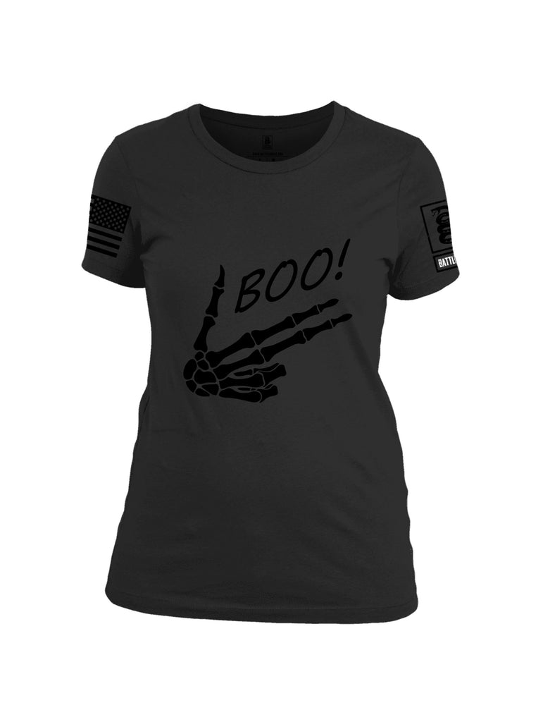 Battleraddle Boo Skeleton  Black Sleeves Women Cotton Crew Neck T-Shirt