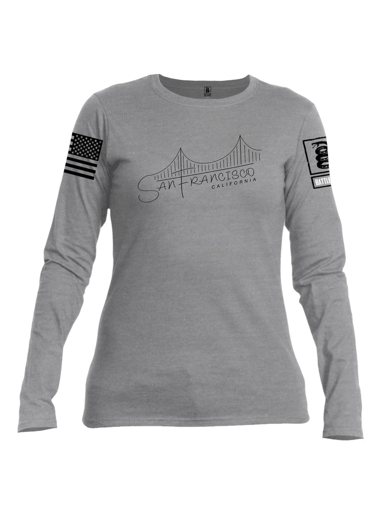 Battleraddle San Francisco California Bridge Line Black Sleeves Women Cotton Crew Neck Long Sleeve T Shirt