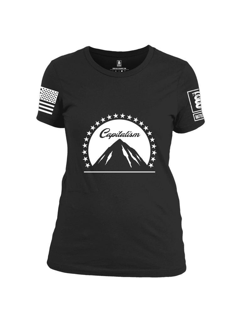 Battleraddle Capitalism White Sleeves Women Cotton Crew Neck T-Shirt