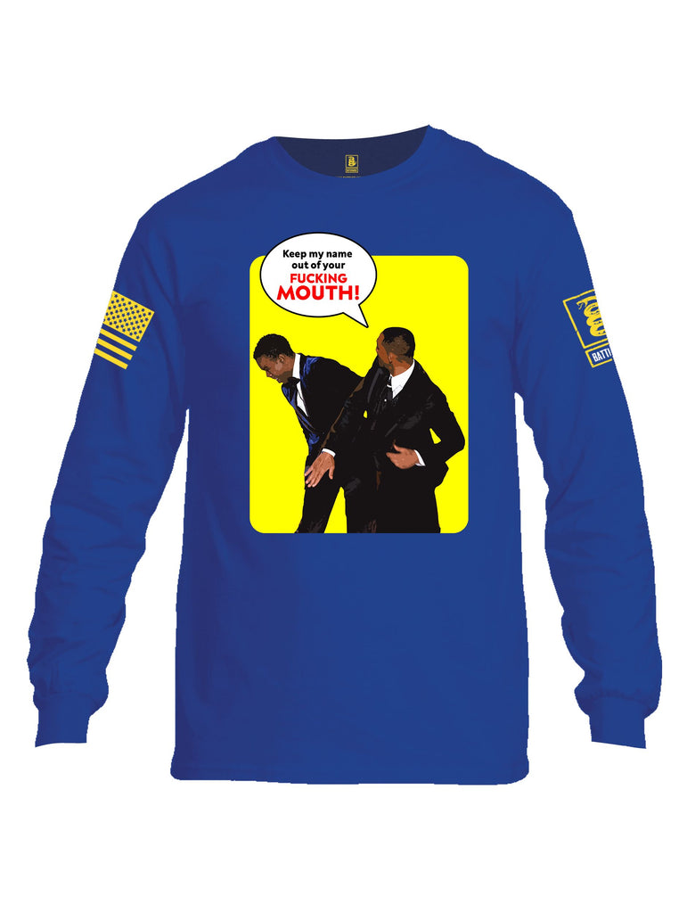 Battleraddle Keep My Name Out Of Your F Mouth  Yellow Sleeves Men Cotton Crew Neck Long Sleeve T Shirt