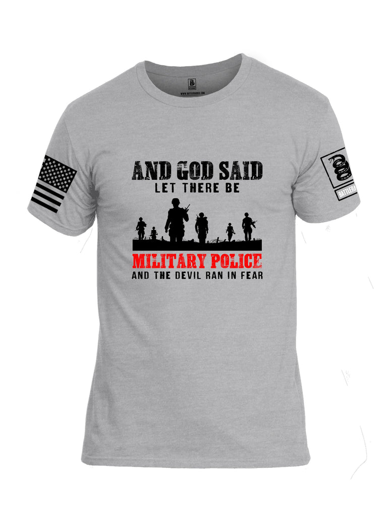 Battleraddle And God Said Let There Be Military Police  Black Sleeves Men Cotton Crew Neck T-Shirt