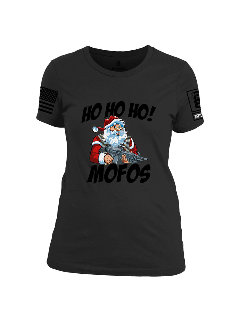 Battleraddle Hohoho Mofos  Black Sleeves Women Cotton Crew Neck T-Shirt