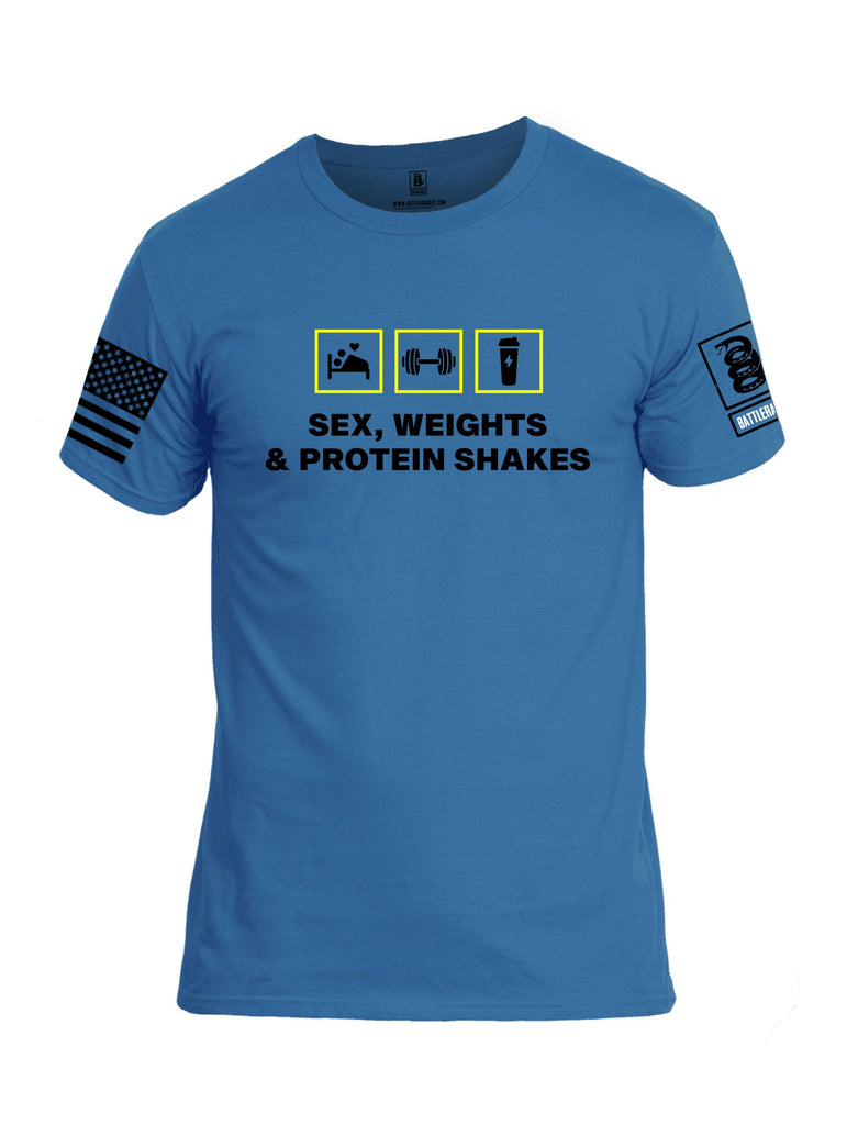Battleraddle Sex, Weights And Protein Shakes Black Sleeves Men Cotton Crew Neck T-Shirt