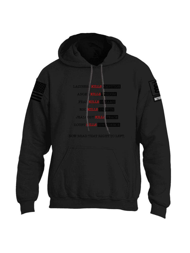 Battleraddle Laziness Kills Ambition  Black Sleeves Uni Cotton Blended Hoodie With Pockets