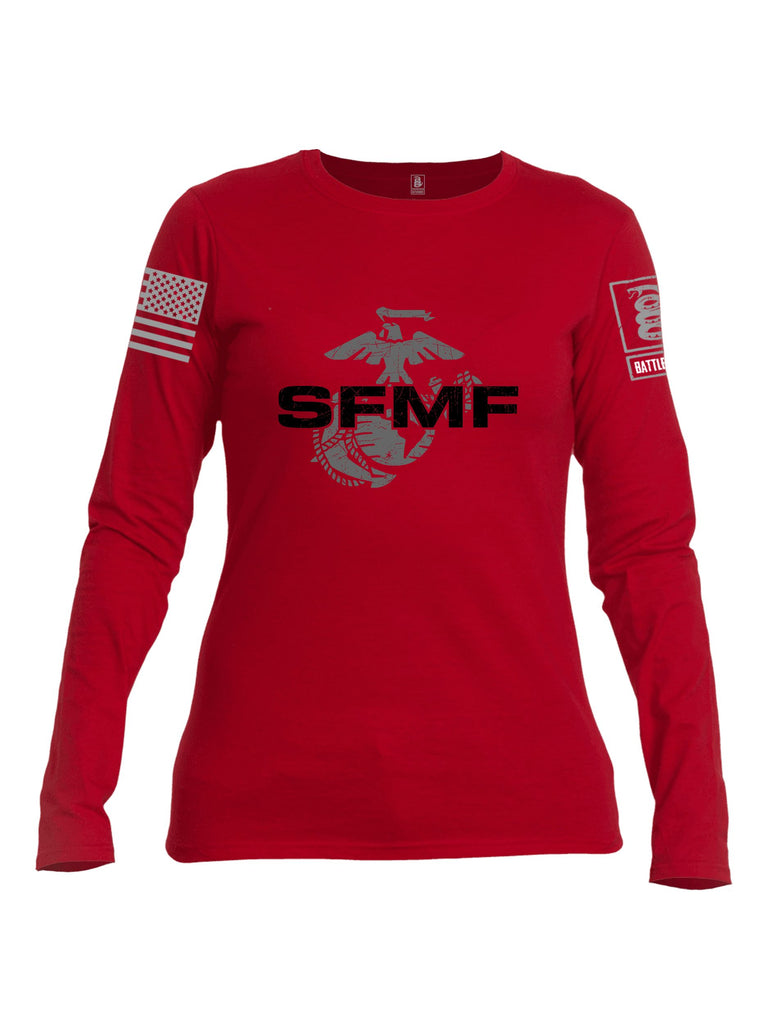 Battleraddle Sfmf Marine Grey Sleeves Women Cotton Crew Neck Long Sleeve T Shirt