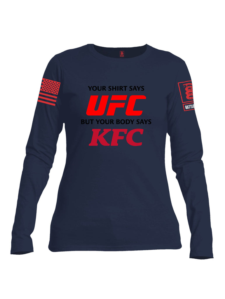 Battleraddle Your Shirt Says Ufc Red Sleeves Women Cotton Crew Neck Long Sleeve T Shirt