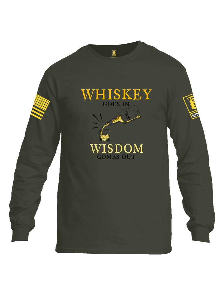 Battleraddle Whiskey Goes In Wisdom Comes Out Yellow Sleeves Men Cotton Crew Neck Long Sleeve T Shirt