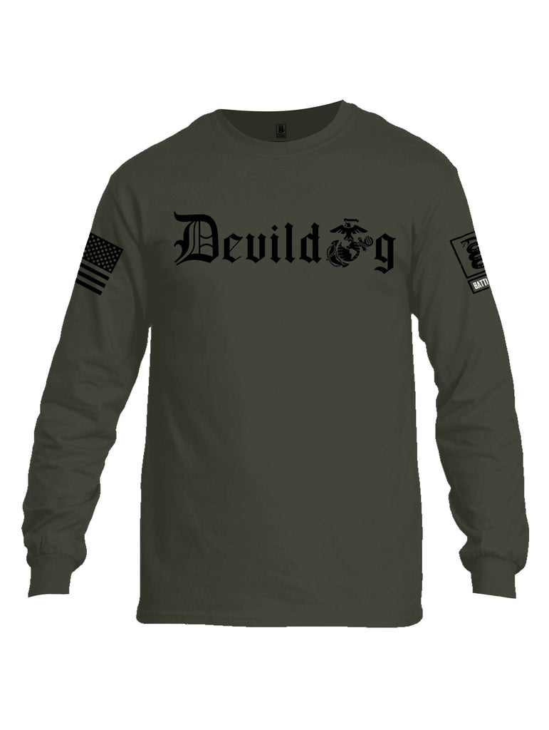 Battleraddle Devildog Marine Black Sleeves Men Cotton Crew Neck Long Sleeve T Shirt