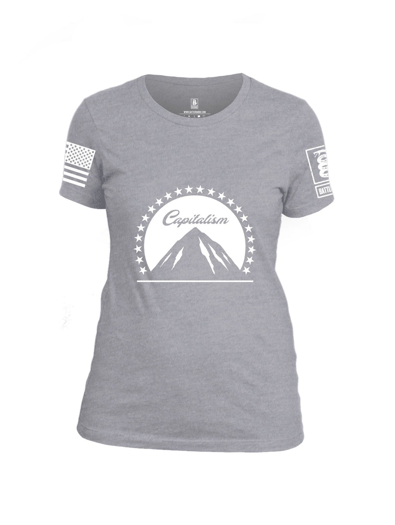 Battleraddle Capitalism White Sleeves Women Cotton Crew Neck T-Shirt