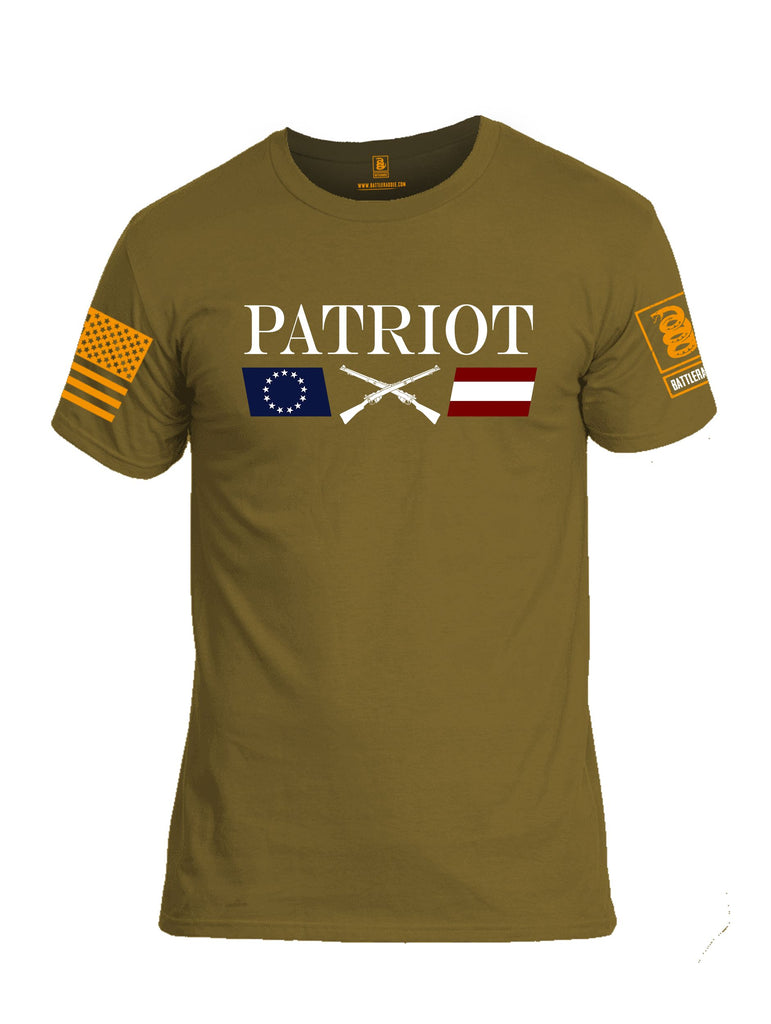 Battleraddle Patriot Rifle Flag White Orange Sleeves Men Cotton Crew Neck T-Shirt