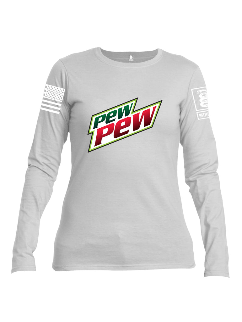 Battleraddle Pew Pew White Sleeves Women Cotton Crew Neck Long Sleeve T Shirt