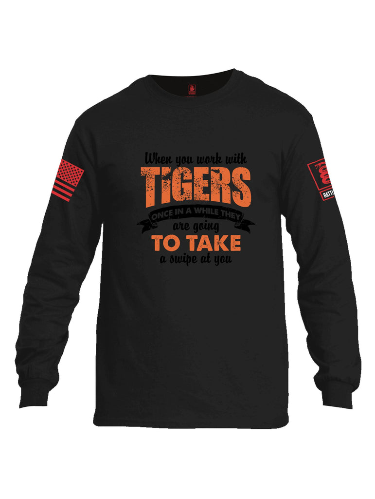 Battleraddle When You Work With Tigers Red Sleeves Men Cotton Crew Neck Long Sleeve T Shirt