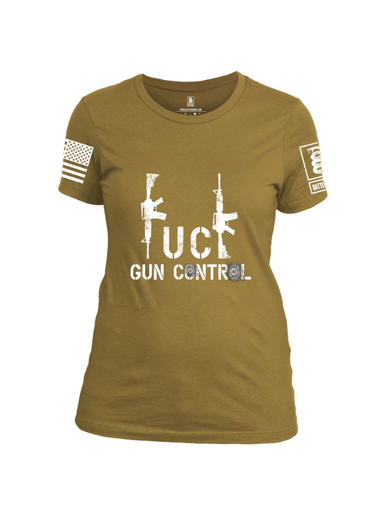 Battleraddle Fuck Gun Control White Sleeves Women Cotton Crew Neck T-Shirt