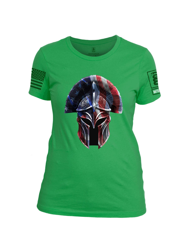 Battleraddle Spartan Us Helmet Dark Green Sleeves Women Cotton Crew Neck T-Shirt