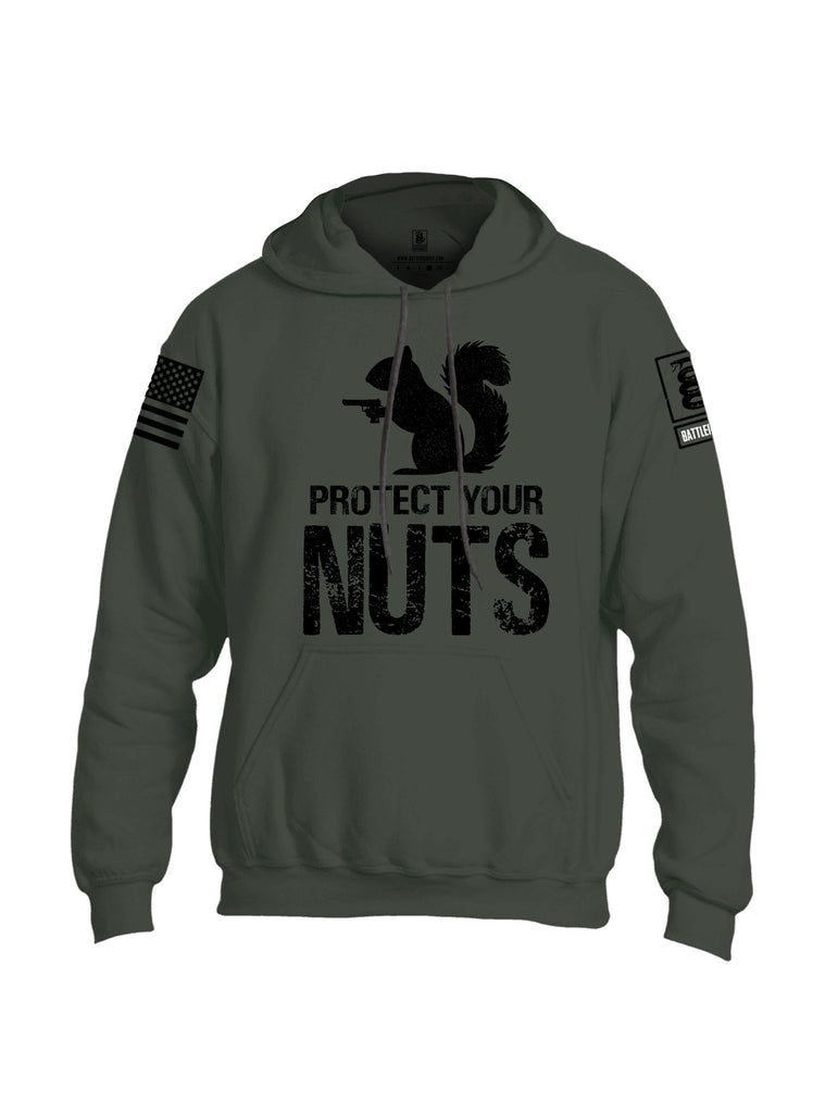 Battleraddle Protect Your Nuts  Black Sleeves Uni Cotton Blended Hoodie With Pockets