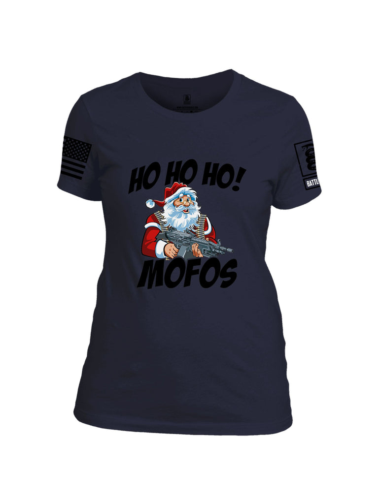 Battleraddle Hohoho Mofos  Black Sleeves Women Cotton Crew Neck T-Shirt