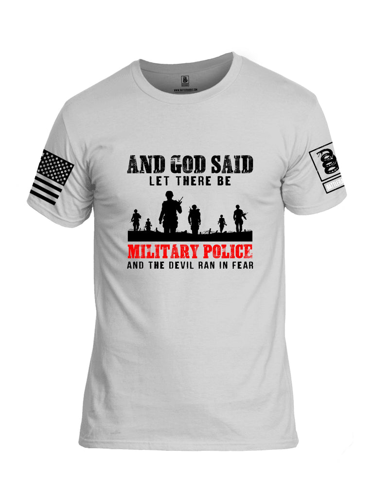 Battleraddle And God Said Let There Be Military Police  Black Sleeves Men Cotton Crew Neck T-Shirt