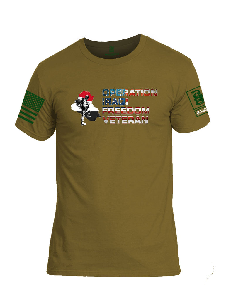 Battleraddle Operation Iraqi Freedom Veteran Usa Flag Dark Green Sleeves Men Cotton Crew Neck T-Shirt