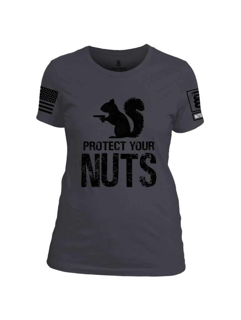 Battleraddle Protect Your Nuts  Black Sleeves Women Cotton Crew Neck T-Shirt