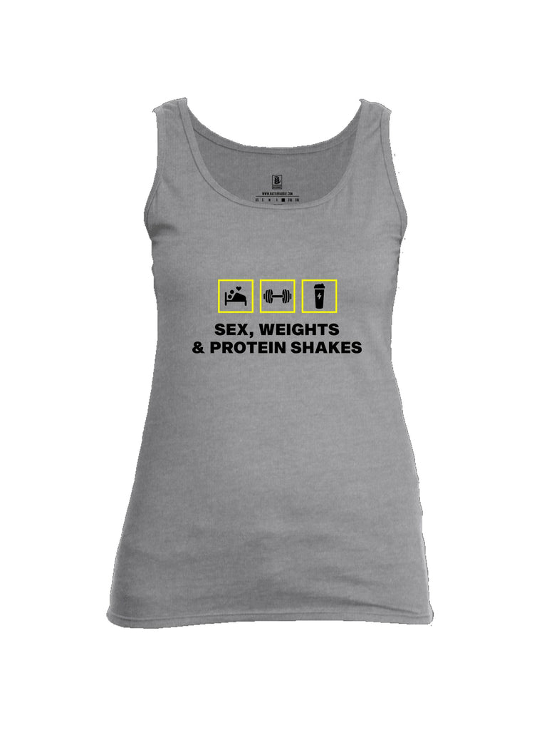 Battleraddle Sex, Weights And Protein Shakes Black Sleeves Women Cotton Cotton Tank Top