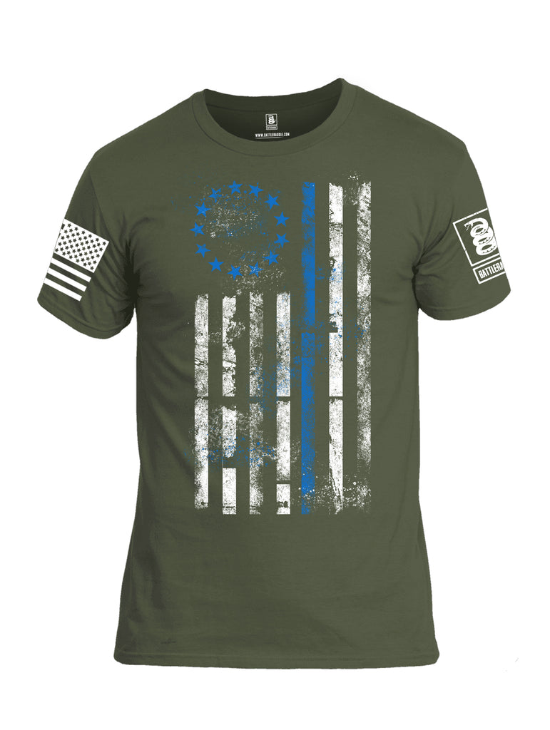 Battleraddle 13 Colonies Thin Blue Line Vertical Flag Men Cotton Crew Neck T-Shirt