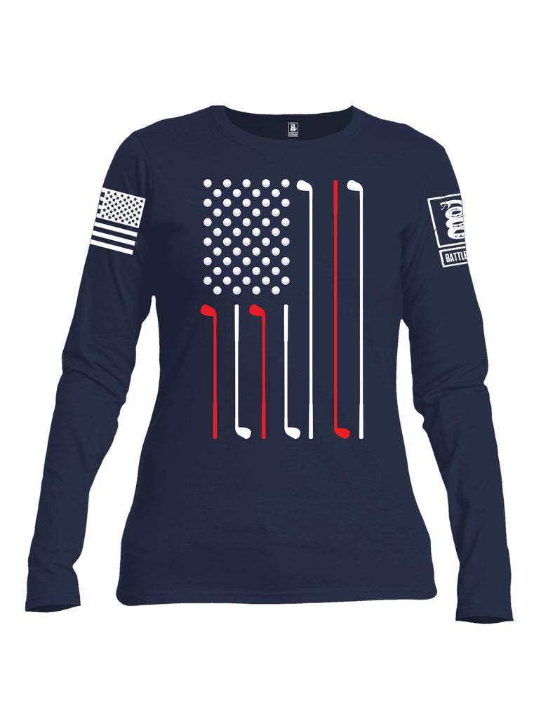 Battleraddle Golf Flag White {sleeve_color} Sleeves Women Cotton Crew Neck Long Sleeve T Shirt