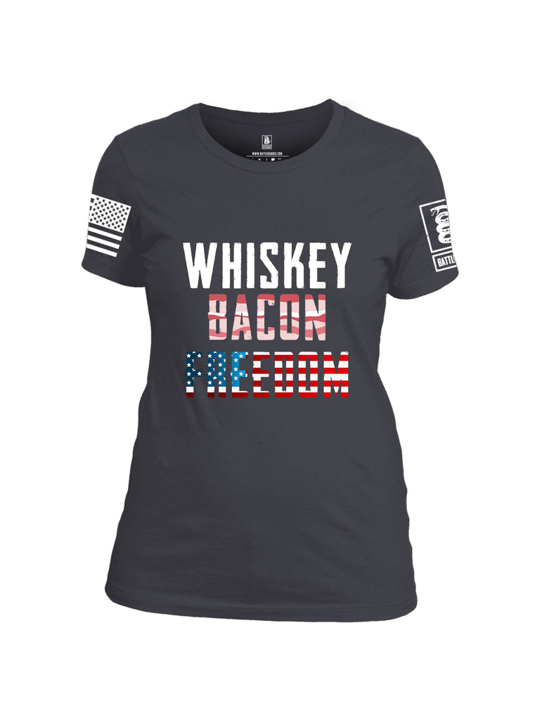 Battleraddle Whiskey Bacon Freedom White Sleeves Women Cotton Crew Neck T-Shirt