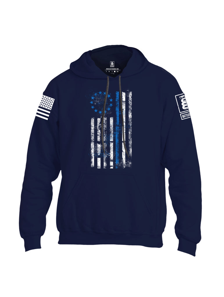 Battleraddle 13 Colonies Thin Blue Line Vertical Flag Uni Cotton Blended Hoodie With Pockets