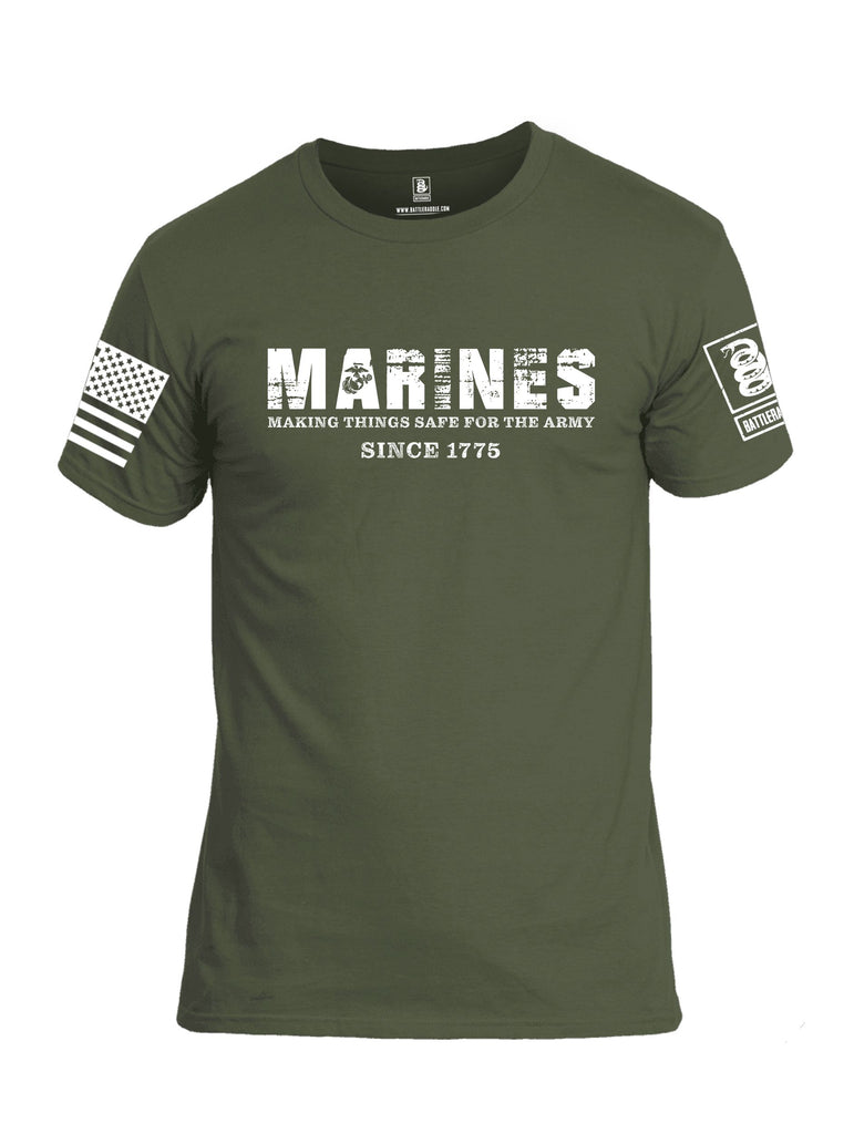 Battleraddle Marines Making Things Safe For The Army Since 1775 White Sleeves Men Cotton Crew Neck T-Shirt