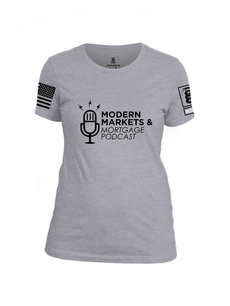 Battleraddle Modern Markets And Mortgages Podcast Black Sleeves Women Cotton Crew Neck T-Shirt