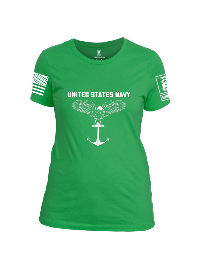 Battleraddle United States Navy Anchor White Sleeves Women Cotton Crew Neck T-Shirt