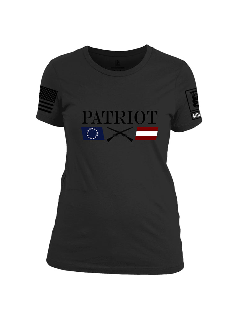 Battleraddle Patriot Rifle Flag Black {sleeve_color} Sleeves Women Cotton Crew Neck T-Shirt