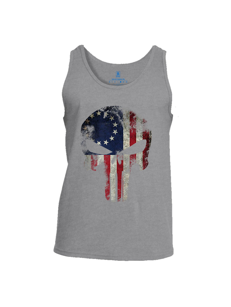 Battleraddle Patriot Skull Usa Flag Mid Blue Sleeves Men Cotton Cotton Tank Top