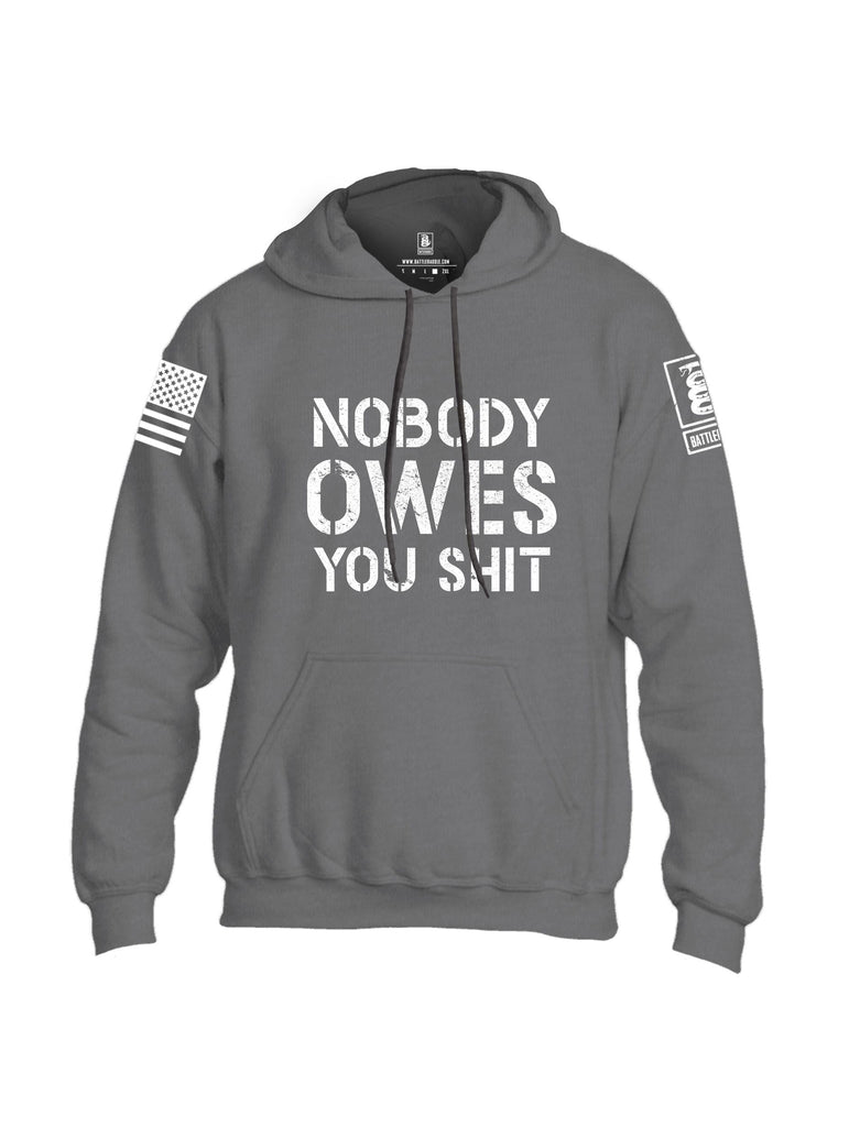Battleraddle Nobody Owes You Shit White Sleeves Uni Cotton Blended Hoodie With Pockets