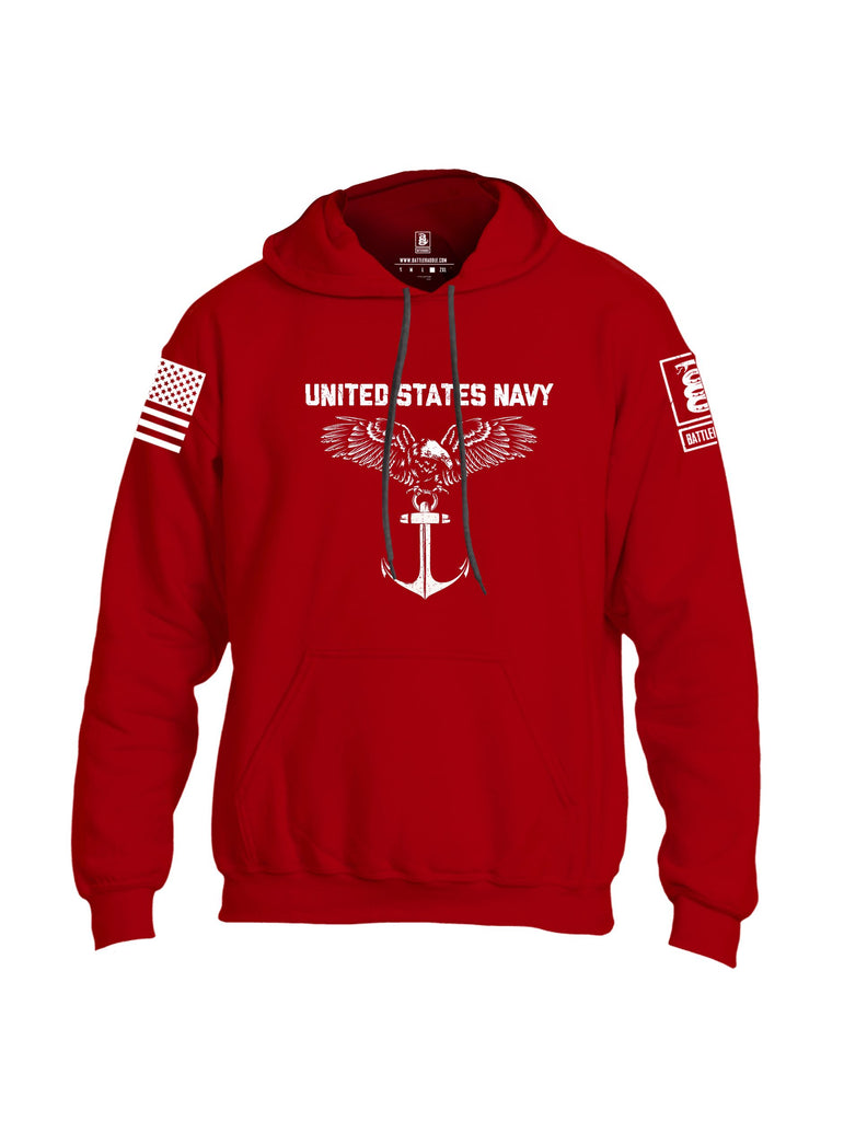 Battleraddle United States Navy Anchor White Sleeves Uni Cotton Blended Hoodie With Pockets