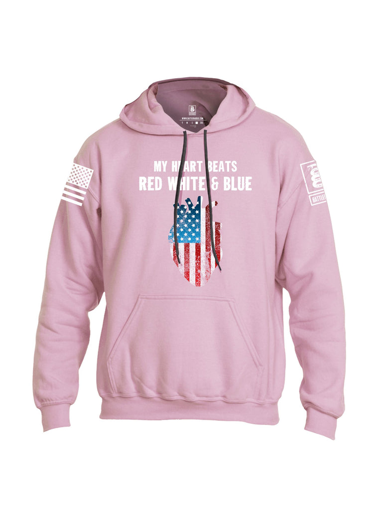 Battleraddle My Heart Beats Red White And Blue White Sleeves Uni Cotton Blended Hoodie With Pockets