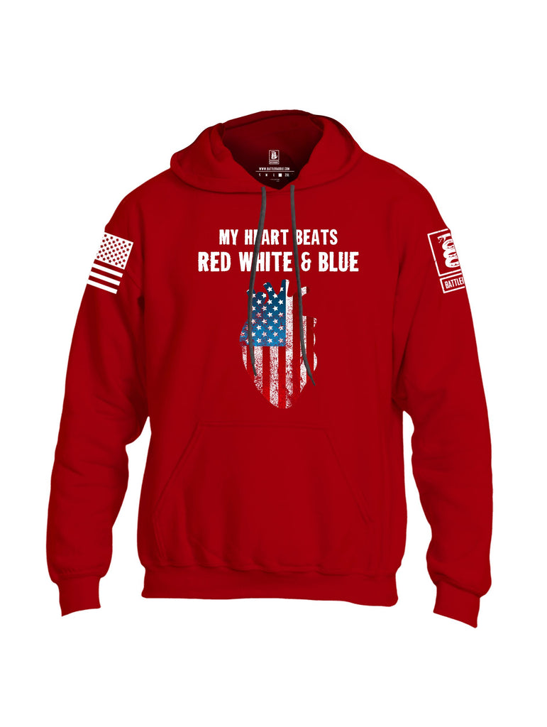 Battleraddle My Heart Beats Red White And Blue White Sleeves Uni Cotton Blended Hoodie With Pockets