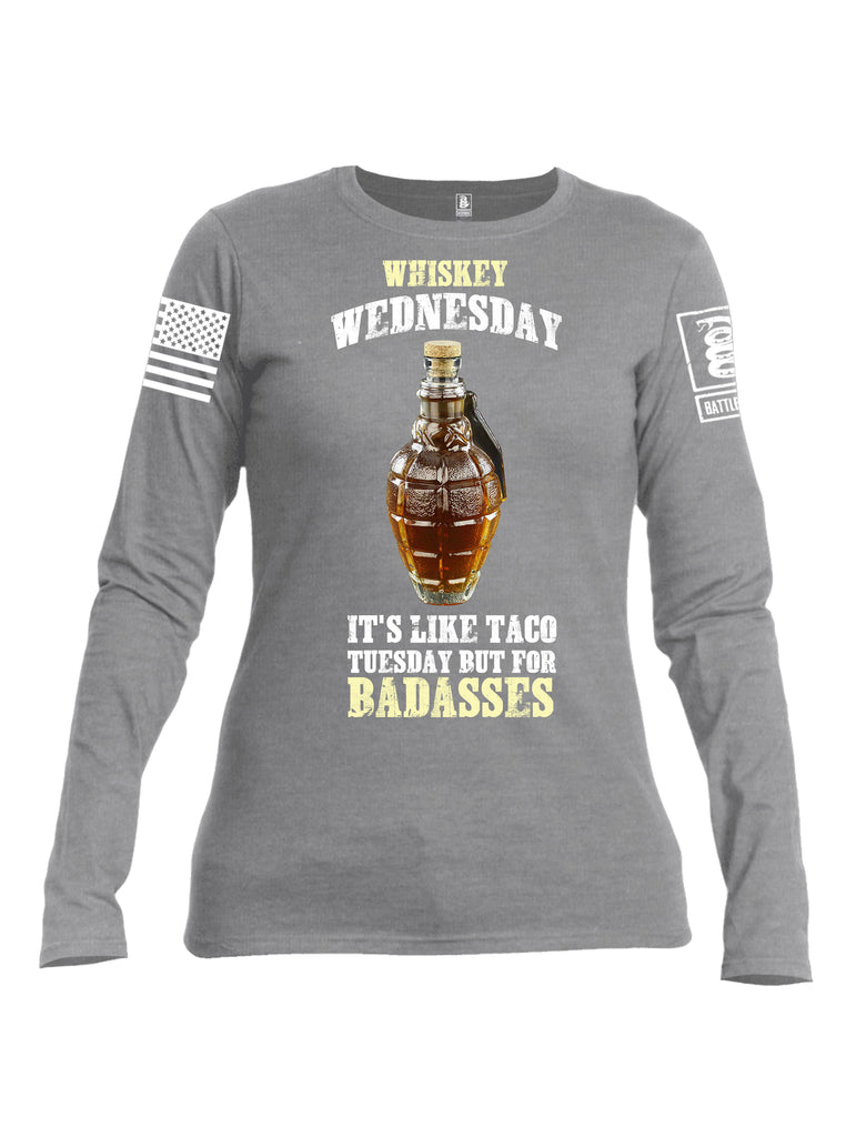Battleraddle Whiskey Wednesday Is Like Taco Tuesday But For Badasses {sleeve_color} Sleeves Women Cotton Crew Neck Long Sleeve T Shirt