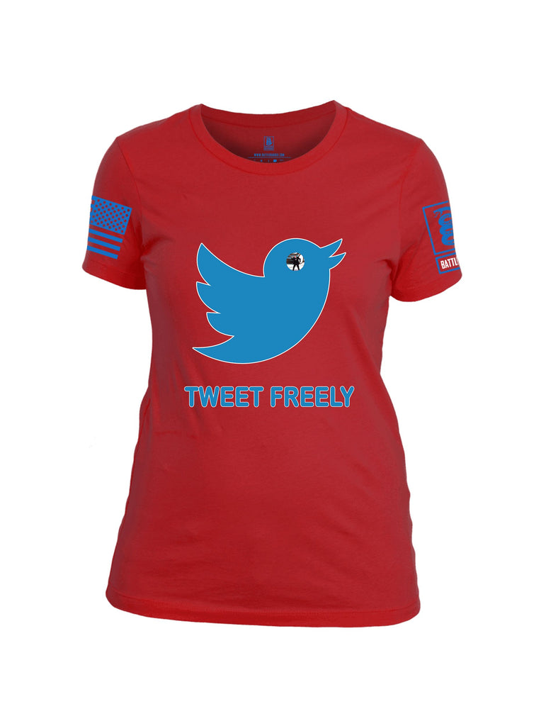 Battleraddle Tweet Freely Mid Blue Sleeves Women Cotton Crew Neck T-Shirt