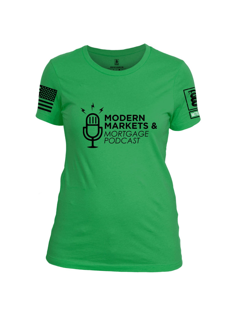 Battleraddle Modern Markets And Mortgages Podcast Black Sleeves Women Cotton Crew Neck T-Shirt