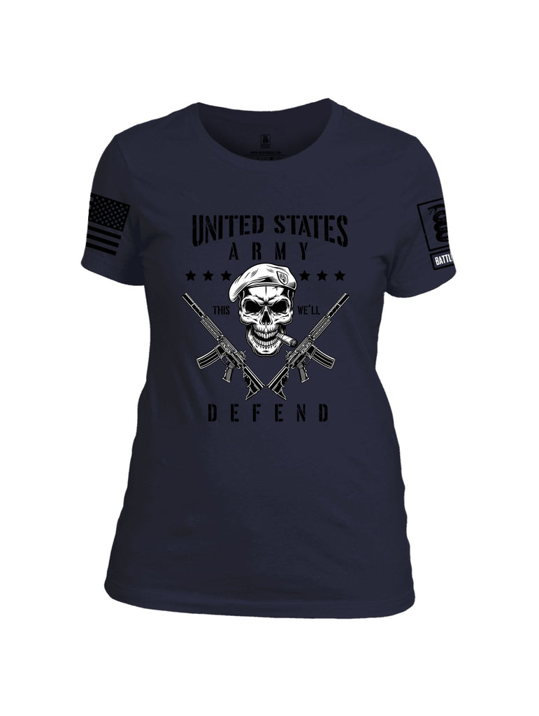 Battleraddle United States Army This Well Defend Black Sleeves Women Cotton Crew Neck T-Shirt