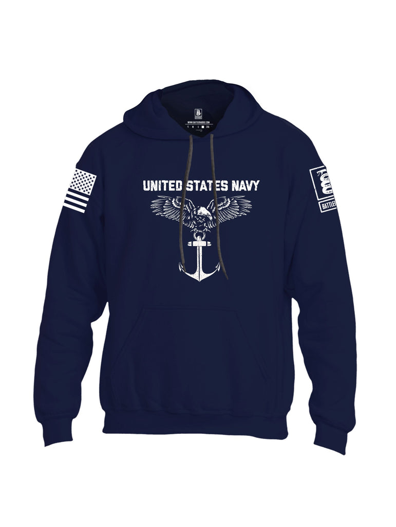 Battleraddle United States Navy Anchor White Sleeves Uni Cotton Blended Hoodie With Pockets