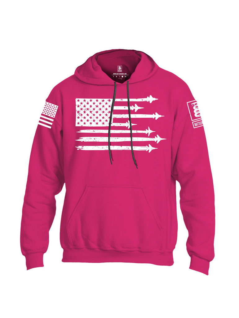 Battleraddle Usa Flag Jet Fighters White Sleeves Uni Cotton Blended Hoodie With Pockets