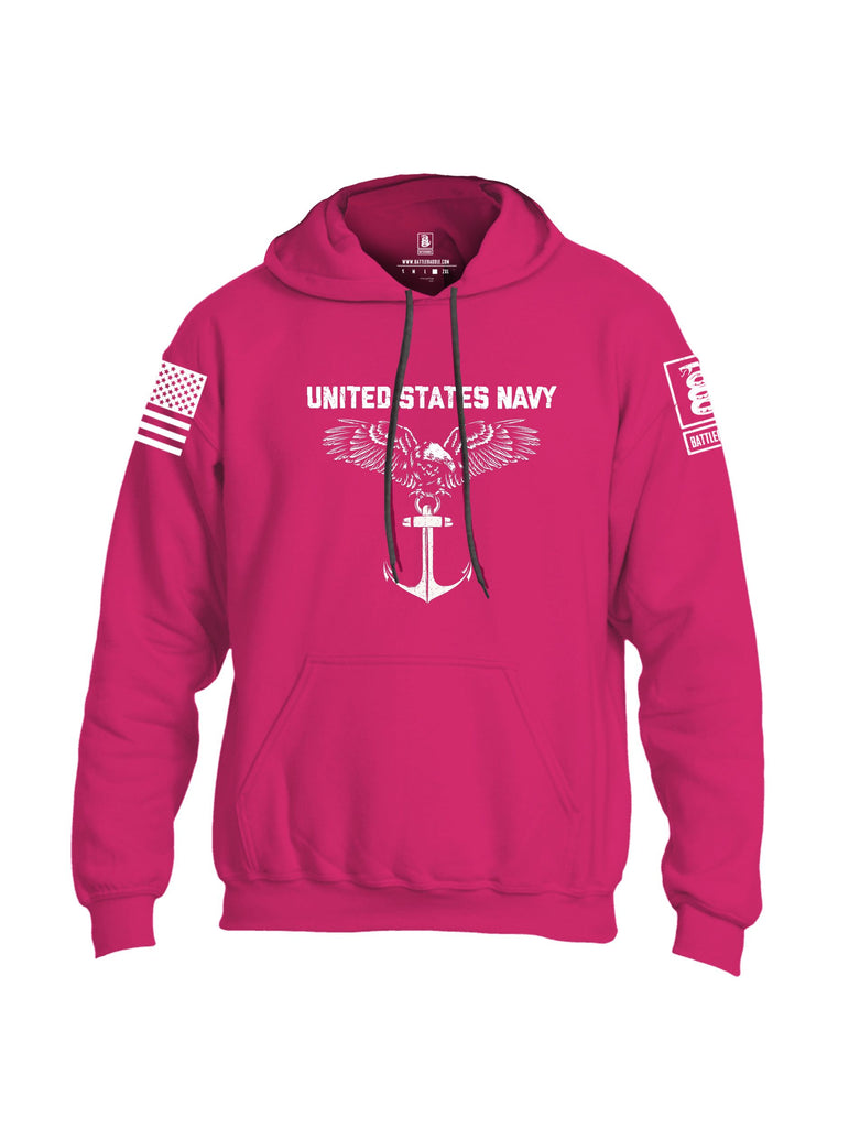 Battleraddle United States Navy Anchor White Sleeves Uni Cotton Blended Hoodie With Pockets